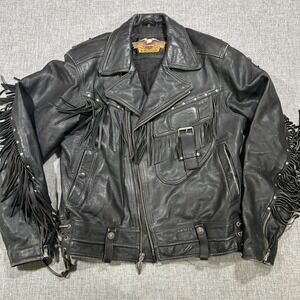 Harley Davidson Border Hawk Jacket Size Medium Mens Frills Leather Riding VTG